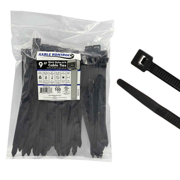 9" Inch Long - UV Resistant Heavy Duty Zip Ties - Black - 250 Lbs Tensile Strength - 100 Pcs Pack