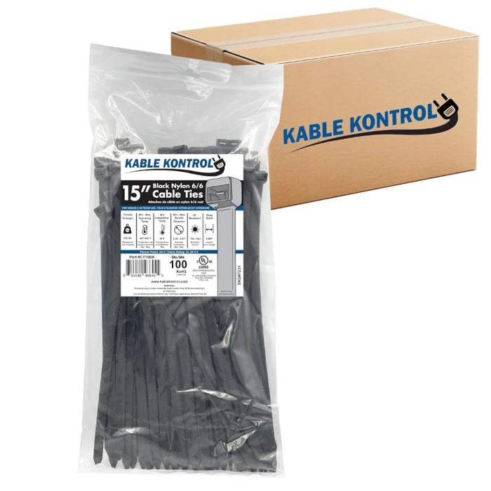 15 Inch - Zip Ties - UV Resistant Nylon - Black - 250 Lbs Strength - 1500 Pcs - Bulk Zip Ties