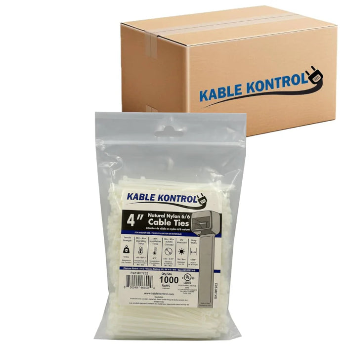 4 Inch - Zip Ties - Nylon - Natural - 18 Lbs Strength - 40000 Pcs - Bulk Zip Ties