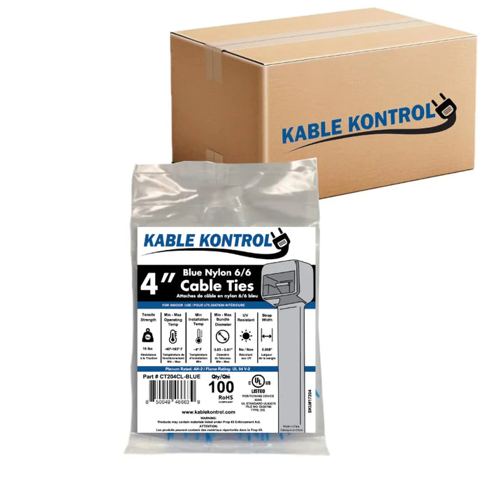 4 Inch - Color Zip Ties - Nylon - Blue - 18 Lbs Strength - 40000 Pcs - Bulk Zip Ties