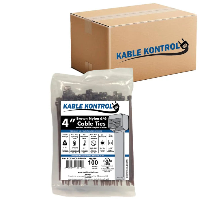 4 Inch - Color Zip Ties - Nylon - Brown - 18 Lbs Strength - 40000 Pcs - Bulk Zip Ties