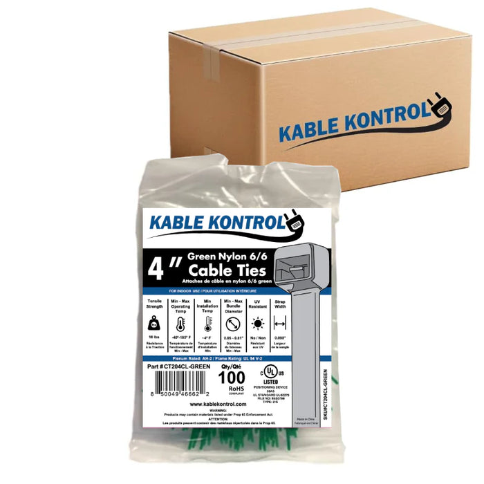 4 Inch - Color Zip Ties - Nylon - Green - 18 Lbs Strength - 40000 Pcs - Bulk Zip Ties