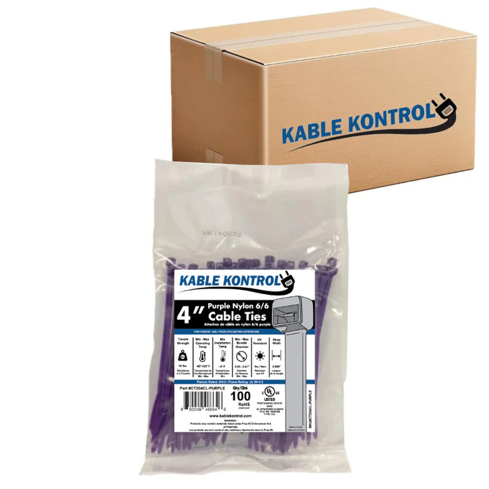 4 Inch - Color Zip Ties - Nylon - Purple - 18 Lbs Strength - 40000 Pcs - Bulk Zip Ties