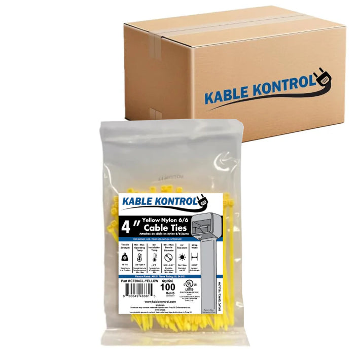 4 Inch - Color Zip Ties - Nylon - Yellow - 18 Lbs Strength - 40000 Pcs - Bulk Zip Ties
