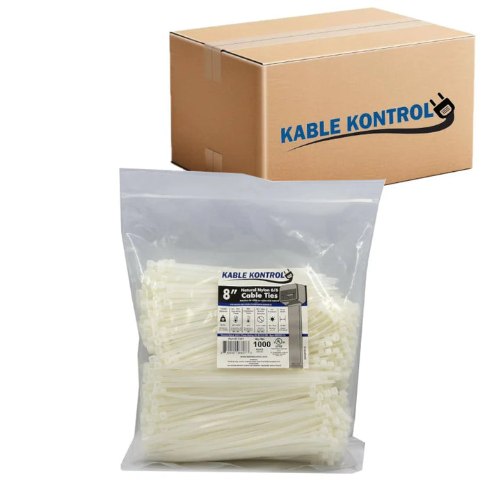 8 Inch - Zip Ties - Nylon - Natural - 50 Lbs Strength - 10000 Pcs - Bulk Zip Ties