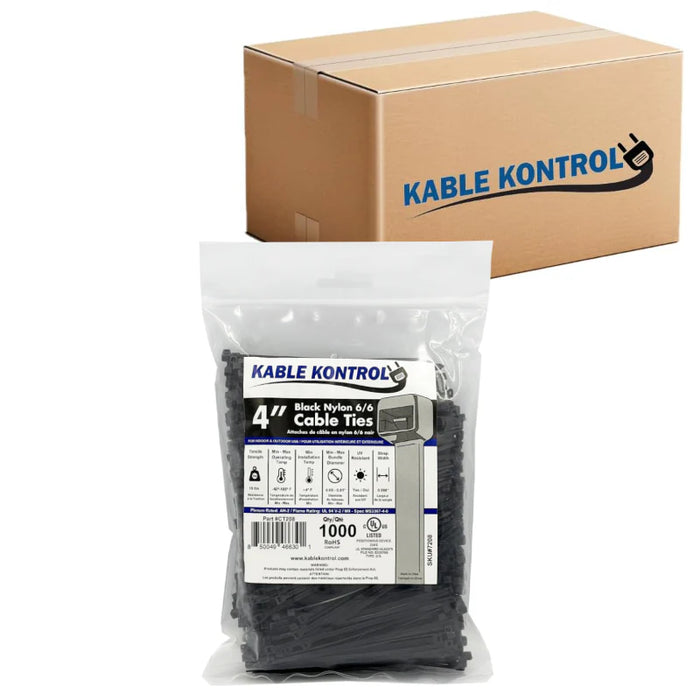 4 Inch - Zip Ties - UV Resistant Nylon - Black - 18 Lbs Strength - 40000 Pcs - Bulk Zip Ties