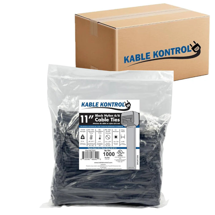 11 Inch - Zip Ties - UV Resistant Nylon - Black - 50 Lbs Strength - 8000 Pcs - Bulk Zip Ties