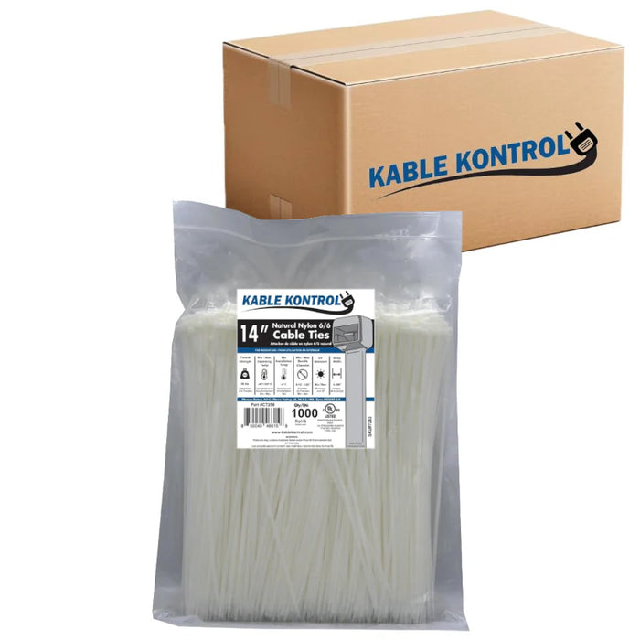 14 Inch - Zip Ties - Nylon - Natural - 50 Lbs Strength - 6000 Pcs - Bulk Zip Ties