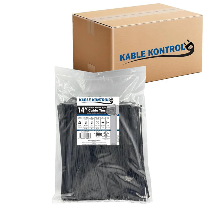 14 Inch - Zip Ties - UV Resistant Nylon - Black - 50 Lbs Strength - 6000 Pcs - Bulk Zip Ties