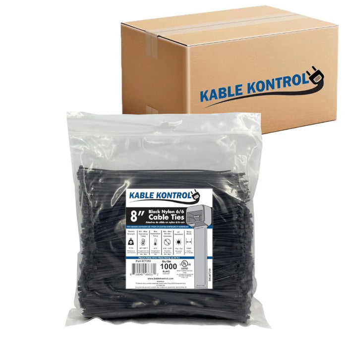 8 Inch - Zip Ties - UV Resistant Nylon - Black - 18 Lbs Strength - 25000 Pcs - Bulk Zip Ties