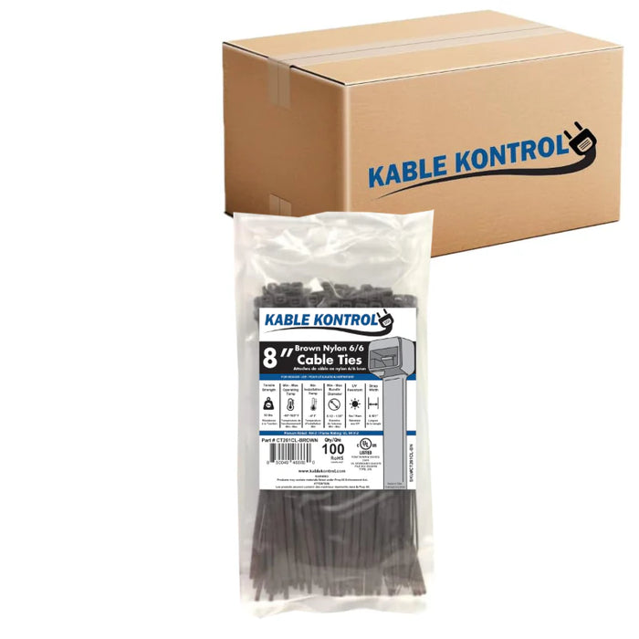8 Inch - Color Zip Ties - Nylon - Brown - 50 Lbs Strength - 10000 Pcs - Bulk Zip Ties