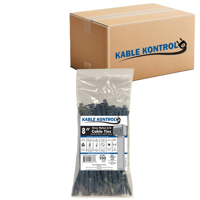 8 Inch - Color Zip Ties - Nylon - Gray - 50 Lbs Strength - 10000 Pcs - Bulk Zip Ties