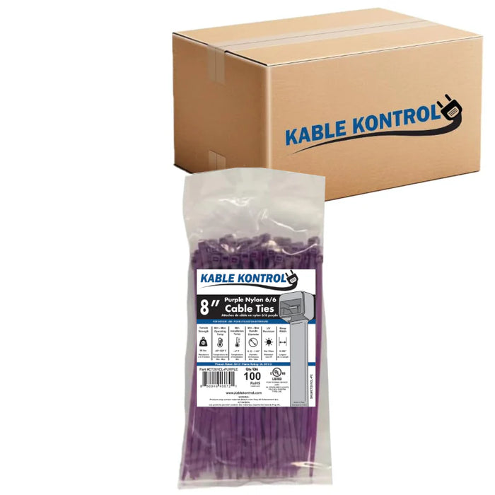 8 Inch - Color Zip Ties - Nylon - Purple - 50 Lbs Strength - 10000 Pcs - Bulk Zip Ties