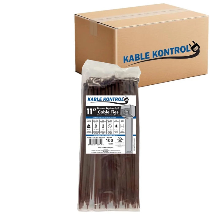 11 Inch - Color Zip Ties - Nylon - Brown - 50 Lbs Strength - 8000 Pcs - Bulk Zip Ties