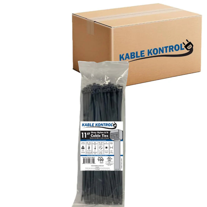 11 Inch - Color Zip Ties - Nylon - Gray - 50 Lbs Strength - 8000 Pcs - Bulk Zip Ties