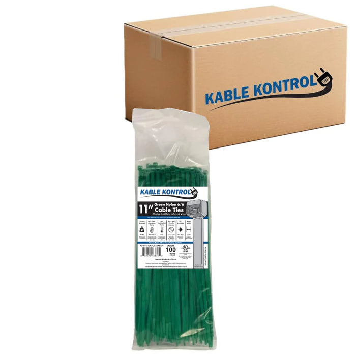 11 Inch - Color Zip Ties - Nylon - Green - 50 Lbs Strength - 8000 Pcs - Bulk Zip Ties
