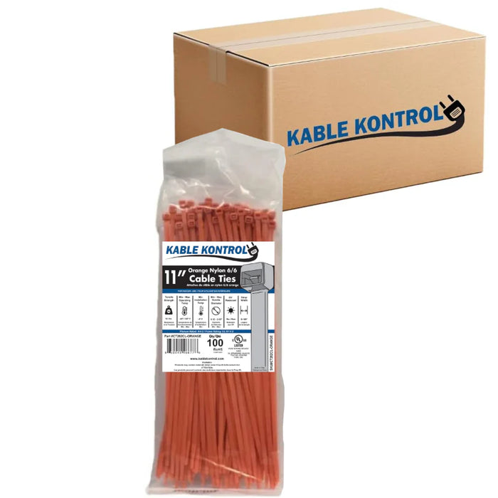 11 Inch - Color Zip Ties - Nylon - Orange - 50 Lbs Strength - 8000 Pcs - Bulk Zip Ties