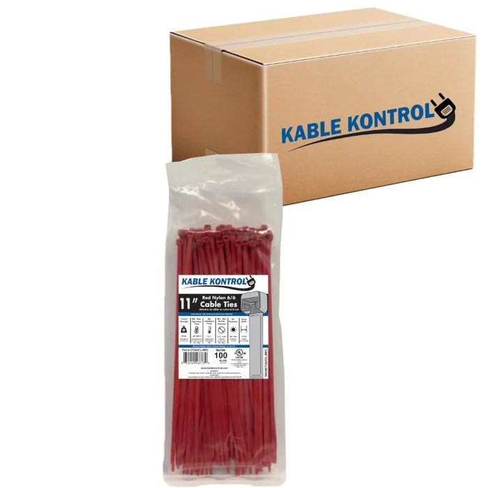 11 Inch - Color Zip Ties - Nylon - Red - 50 Lbs Strength - 8000 Pcs - Bulk Zip Ties