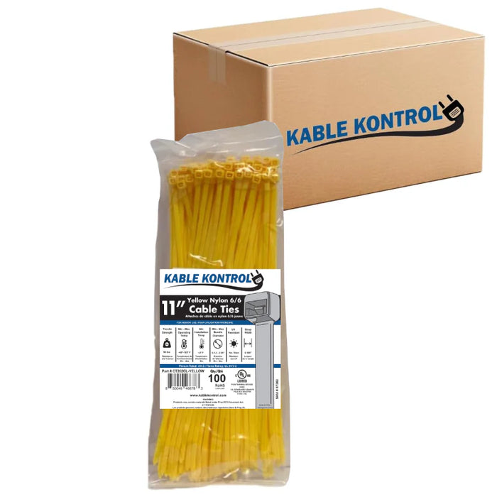 11 Inch - Color Zip Ties - Nylon - Yellow - 50 Lbs Strength - 8000 Pcs - Bulk Zip Ties