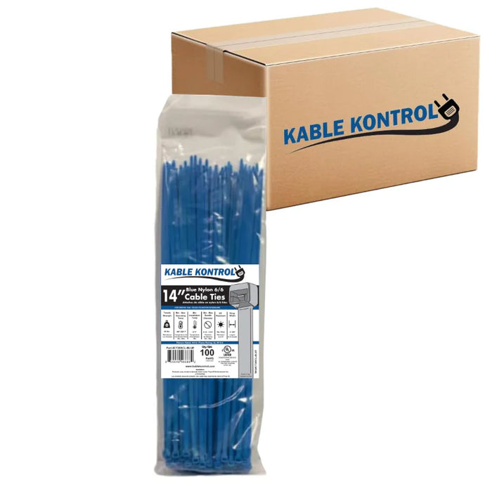 14 Inch - Color Zip Ties - Nylon - Blue - 50 Lbs Strength - 6000 Pcs - Bulk Zip Ties