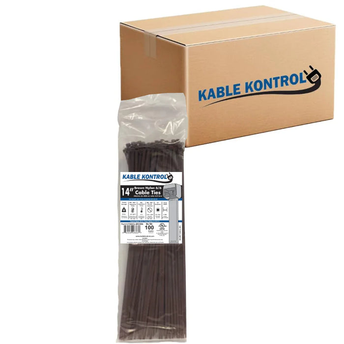 14 Inch - Color Zip Ties - Nylon - Brown - 50 Lbs Strength - 6000 Pcs - Bulk Zip Ties