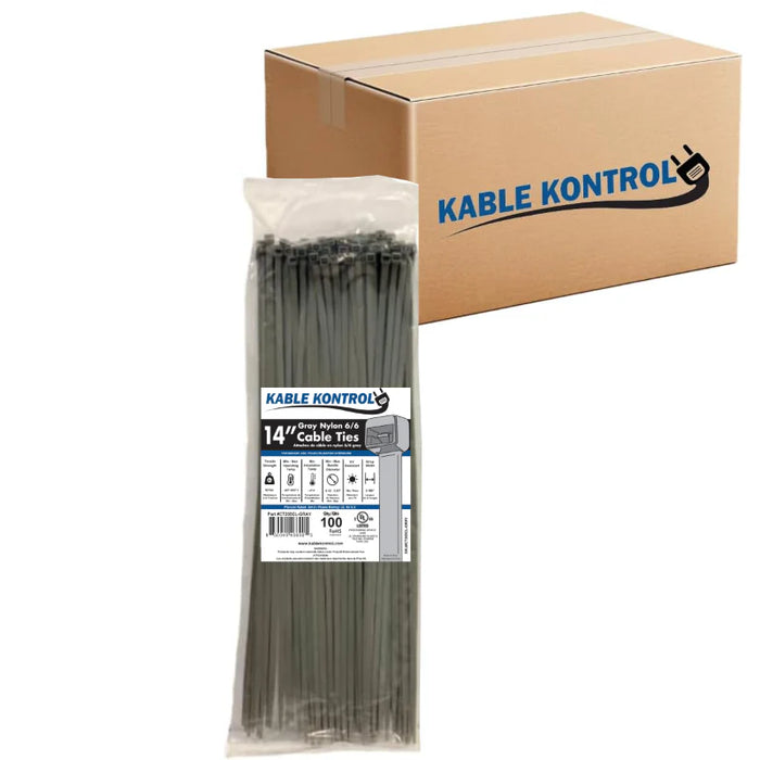 14 Inch - Color Zip Ties - Nylon - Gray - 50 Lbs Strength - 6000 Pcs - Bulk Zip Ties