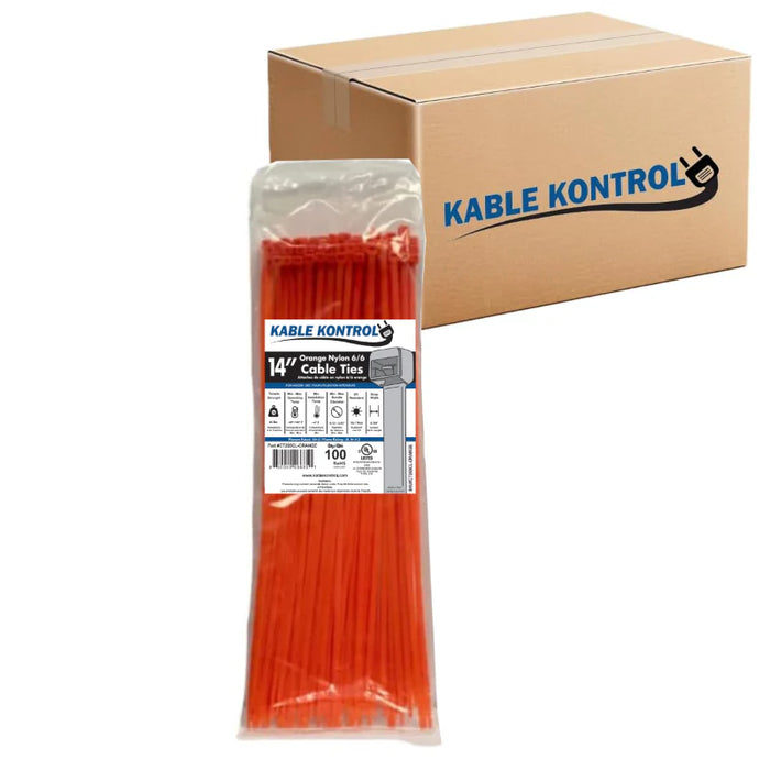 14 Inch - Color Zip Ties - Nylon - Orange - 50 Lbs Strength - 6000 Pcs - Bulk Zip Ties