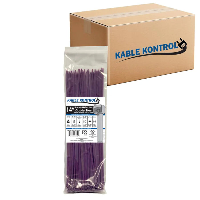 14 Inch - Color Zip Ties - Nylon - Purple - 50 Lbs Strength - 6000 Pcs - Bulk Zip Ties