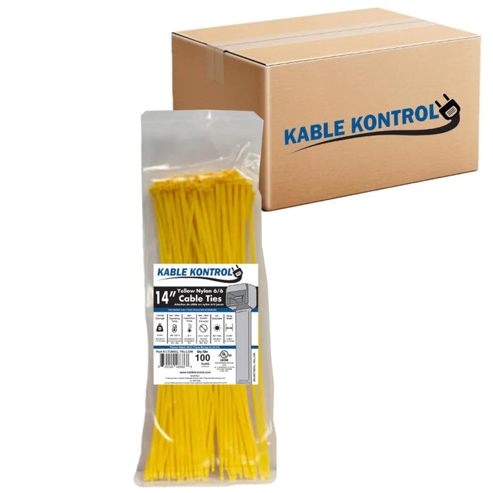 14 Inch - Color Zip Ties - Nylon - Yellow - 50 Lbs Strength - 6000 Pcs - Bulk Zip Ties