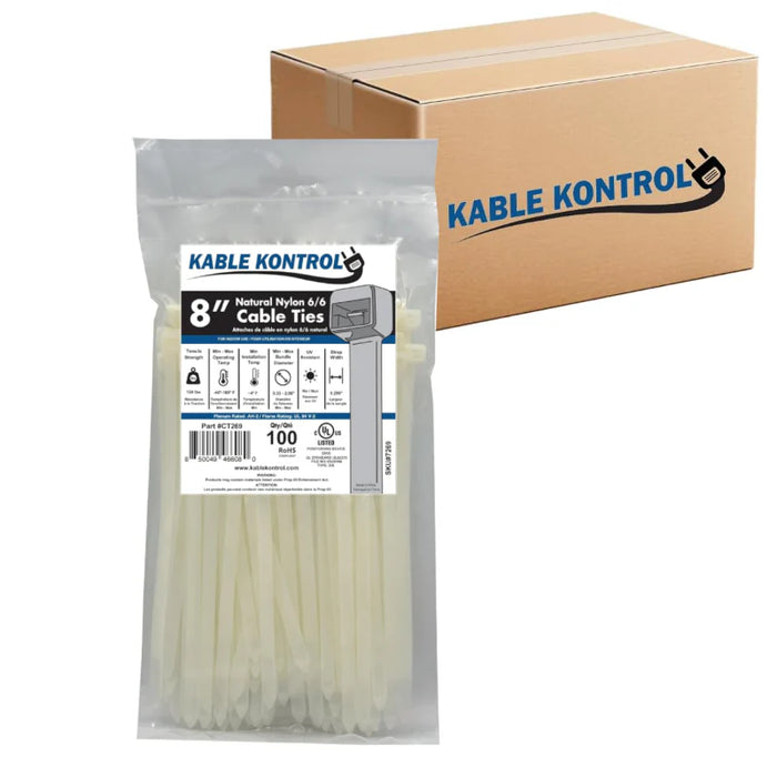 8 Inch - Zip Ties - Nylon - Natural - 120 Lbs Strength - 6000 Pcs - Bulk Zip Ties