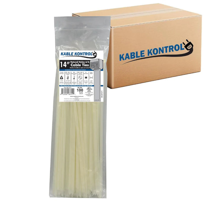 14 Inch - Zip Ties - Nylon - Natural - 120 Lbs Strength - 3500 Pcs - Bulk Zip Ties