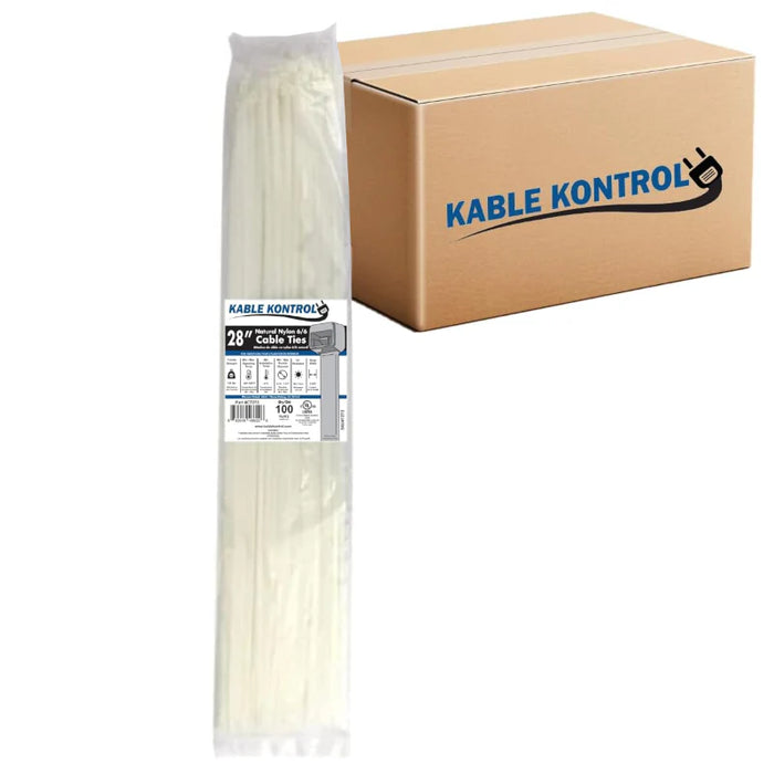 28 Inch - Zip Ties - Nylon - Natural - 175 Lbs Strength - 1000 Pcs - Bulk Zip Ties