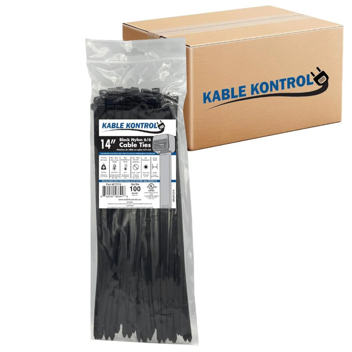 14 Inch - Zip Ties - UV Resistant Nylon - Black - 120 Lbs Strength - 3500 Pcs - Bulk Zip Ties