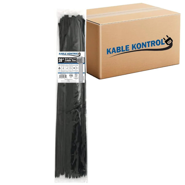 28 Inch - Zip Ties - UV Resistant Nylon - Black - 175 Lbs Strength - 1000 Pcs - Bulk Zip Ties