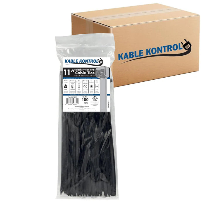 11 Inch - Zip Ties - UV Resistant Nylon - Black - 120 Lbs Strength - 4500 Pcs - Bulk Zip Ties