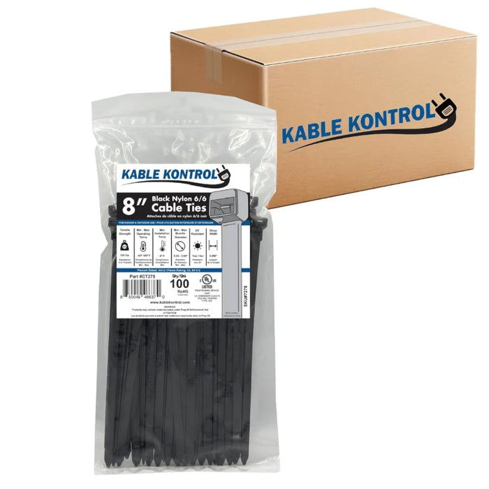 8 Inch - Zip Ties - UV Resistant Nylon - Black - 120 Lbs Strength - 6000 Pcs - Bulk Zip Ties