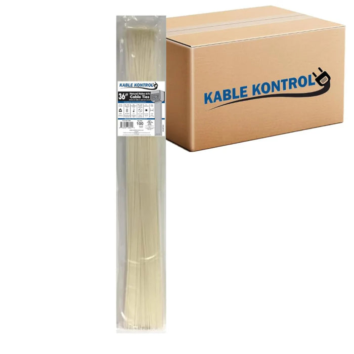 36 Inch - Zip Ties - Nylon - Natural - 50 Lbs Strength - 1000 Pcs - Bulk Zip Ties