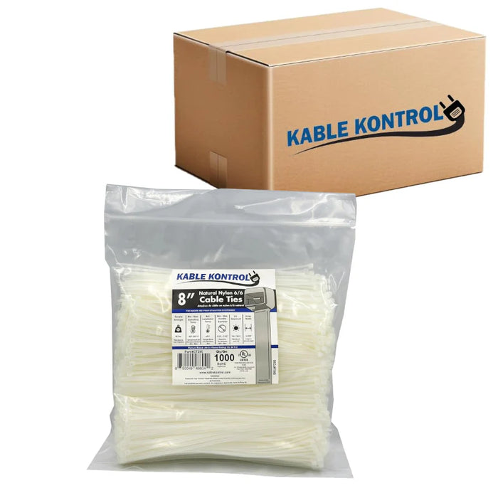 8 Inch - Zip Ties - Nylon - Natural - 18 Lbs Strength - 25000 Pcs - Bulk Zip Ties