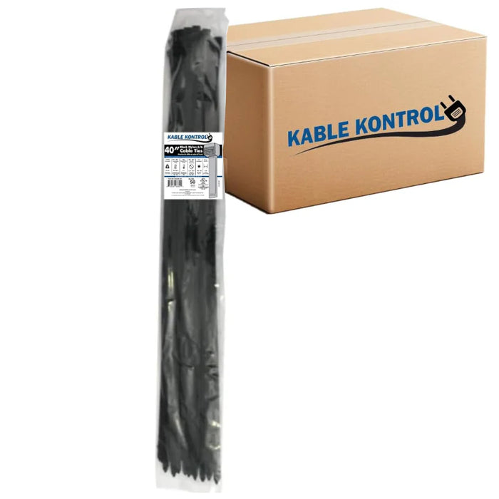 40 Inch - Zip Ties - UV Resistant Nylon - Black - 250 Lbs Strength - 1000 Pcs - Bulk Zip Ties