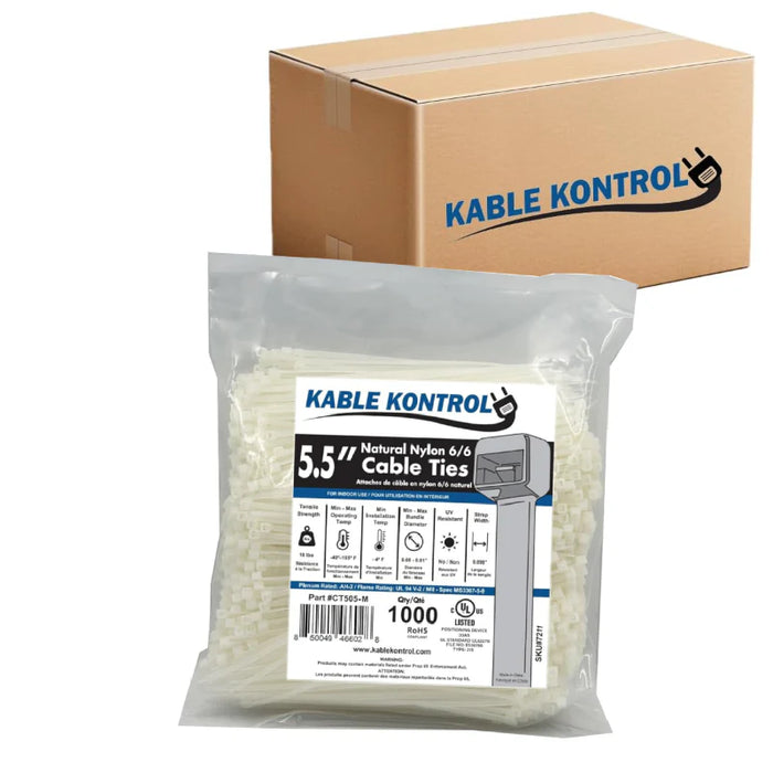 5.5 Inch - Zip Ties - Nylon - Natural - 18 Lbs Strength - 30000 Pcs - Bulk Zip Ties