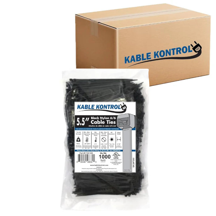 5.5 Inch - Zip Ties - UV Resistant Nylon - Black - 40 Lbs Strength - 24000 Pcs - Bulk Zip Ties