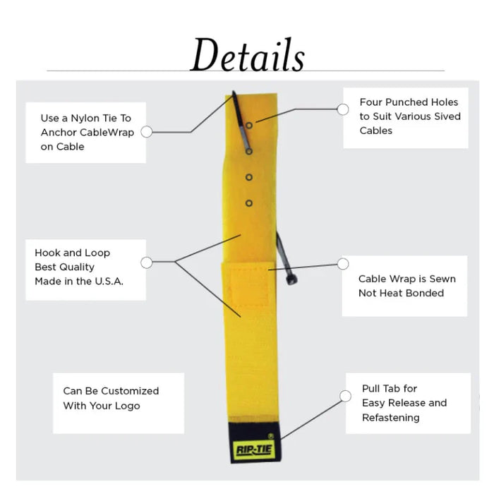 Rip-Tie® CableWrap Hook and Loop Strap - 6" L x 1" W - Nylon - Neon Yellow