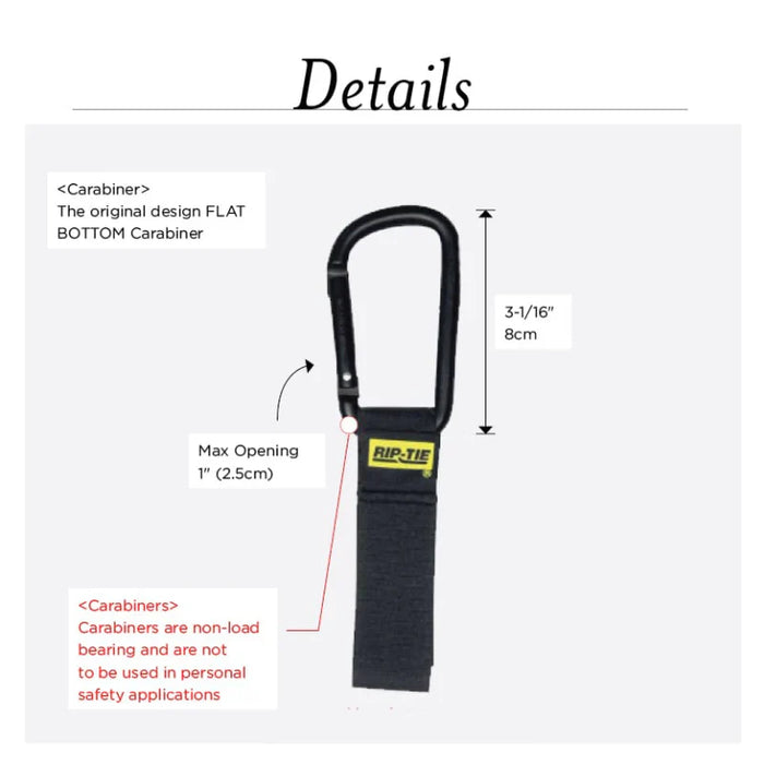 Rip-Tie® Black Carabiner Hook And Loop Strap - 6" L x 1" W - Nylon - Rainbow