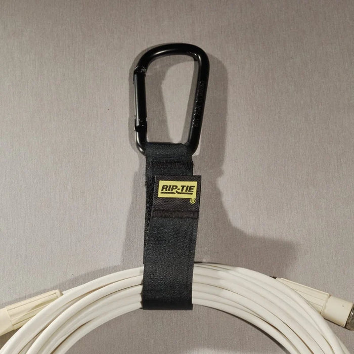 Rip-Tie® Black Carabiner Hook And Loop Strap - 9" L x 1" W - Nylon - Black