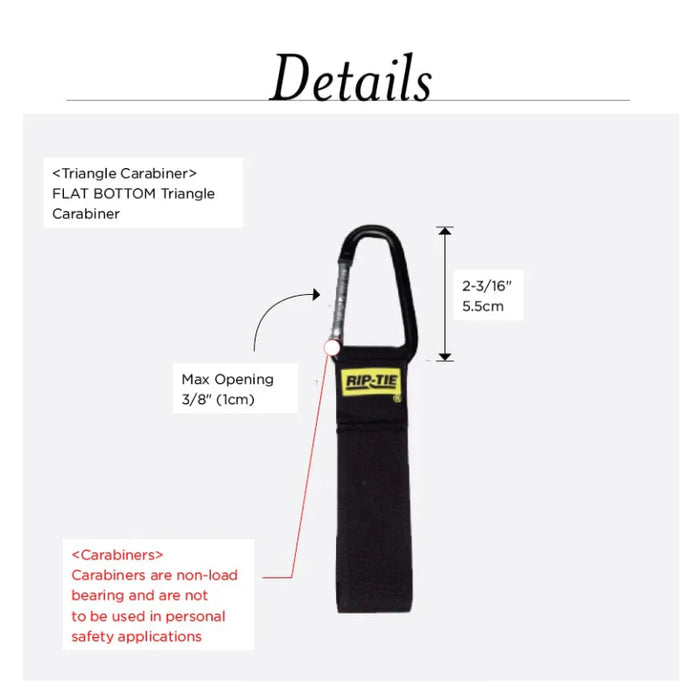 Rip-Tie® Locking Carabiner 4.5" with Hook And Loop Strap - 20" L x 2" W - Nylon - Black