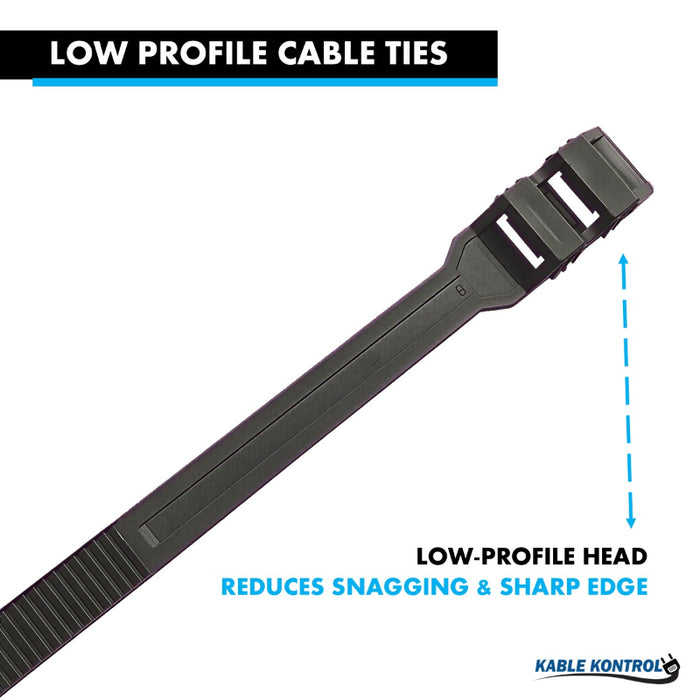 7 Inch - Low Profile Zip Ties - UV Resistant Nylon - Black - 88 Lbs Strength - 100 Pcs