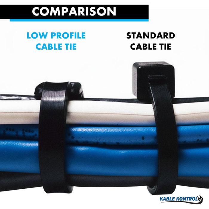 12 Inch - Low Profile Zip Ties - UV Resistant Nylon - Black - 120 Lbs Strength - 100 Pcs