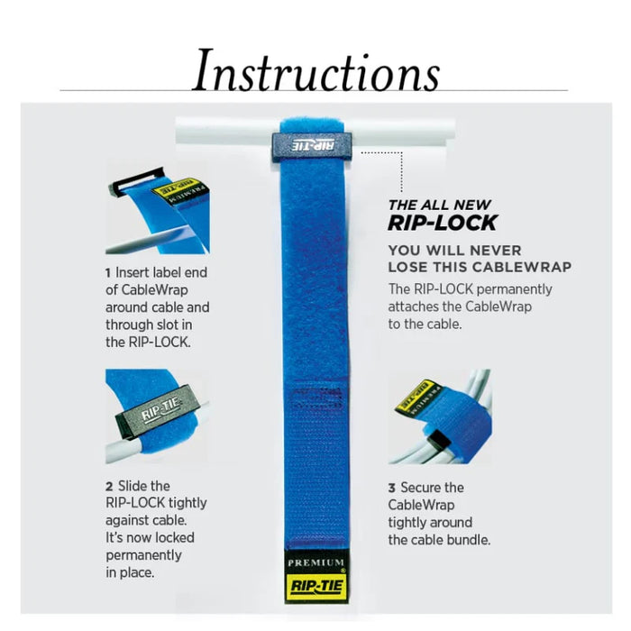 Rip-Tie® Rip-Lock CableWrap Hook and Loop Strap - 6.5" L x 1" W - Nylon - Yellow