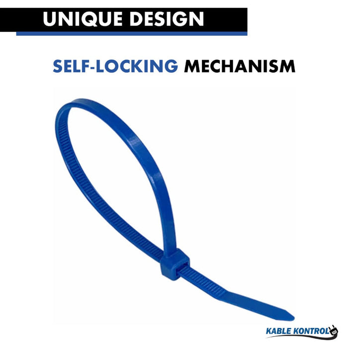 4 Inch - ETFE Tefzel Zip Ties - 18 Lbs Strength - 100 Pcs - Blue