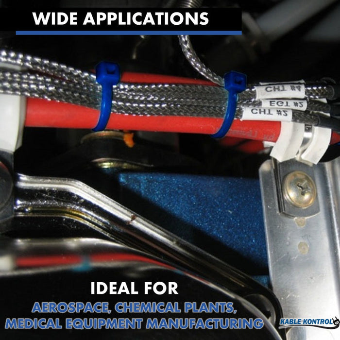 4 Inch - ETFE Tefzel Zip Ties - 18 Lbs Strength - 100 Pcs - Blue